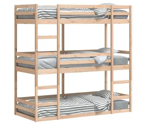 Trīsstāvu Gulta, 90X200 Cm, Priedes Masīvkoks Vidaxl