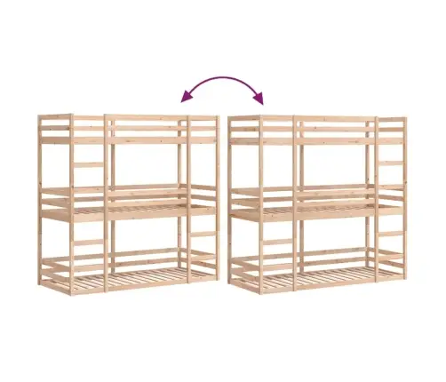 Trīsstāvu Gulta, 90X200 Cm, Priedes Masīvkoks Vidaxl