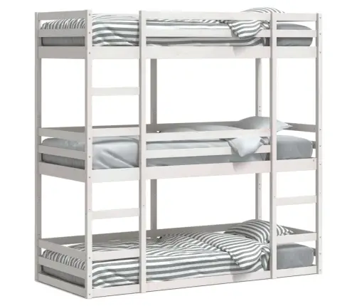 Trīsstāvu Gulta, Balta, 90X200 Cm, Priedes Masīvkoks Vidaxl