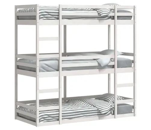 Trīsstāvu Gulta, Balta, 90X200 Cm, Priedes Masīvkoks Vidaxl