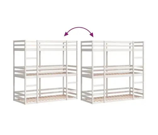 Trīsstāvu Gulta, Balta, 90X200 Cm, Priedes Masīvkoks Vidaxl