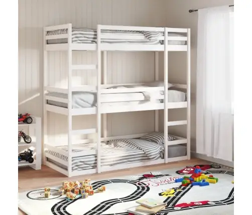 Trīsstāvu Gulta, Balta, 90X200 Cm, Priedes Masīvkoks Vidaxl