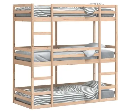 Triaukštė Lova, 90X190cm Pušies Medienos Masyvas