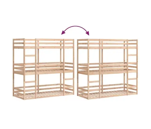 Triaukštė Lova, 90X190cm Pušies Medienos Masyvas