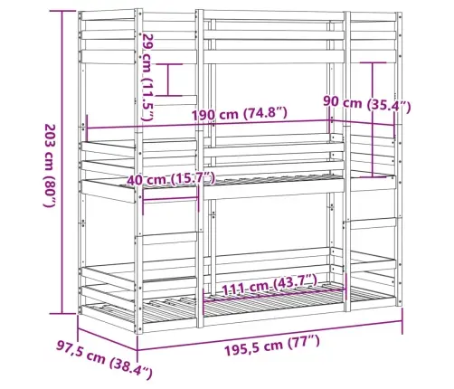 Kolmkordne Narivoodi, Valge, 90X190 cm Männipuit