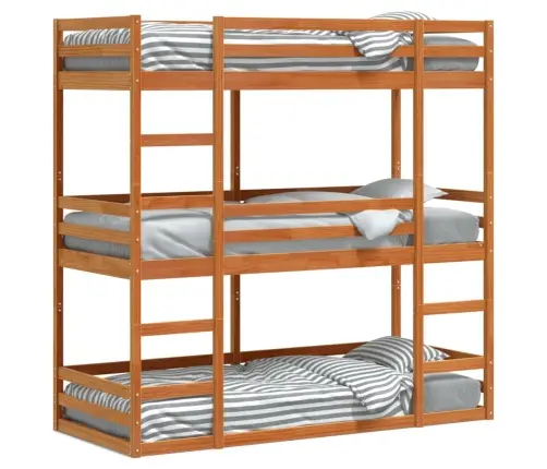 Trīsstāvu Gulta, Vaska Brūna, 90X190 Cm, Priedes Masīvkoks Vidaxl