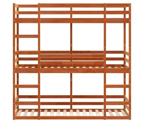 Trīsstāvu Gulta, Vaska Brūna, 90X190 Cm, Priedes Masīvkoks Vidaxl