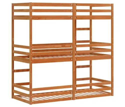 Trīsstāvu Gulta, Vaska Brūna, 90X190 Cm, Priedes Masīvkoks Vidaxl