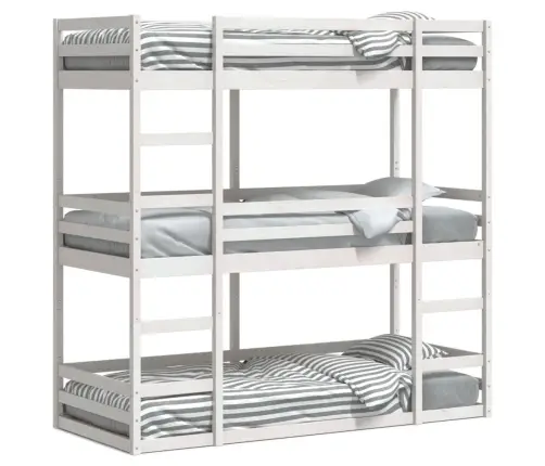 Trīsstāvu Gulta, Balta, 75X190 Cm, Priedes Masīvkoks Vidaxl