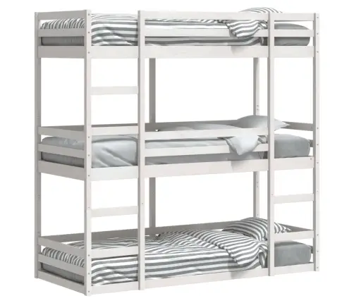 Trīsstāvu Gulta, Balta, 75X190 Cm, Priedes Masīvkoks Vidaxl