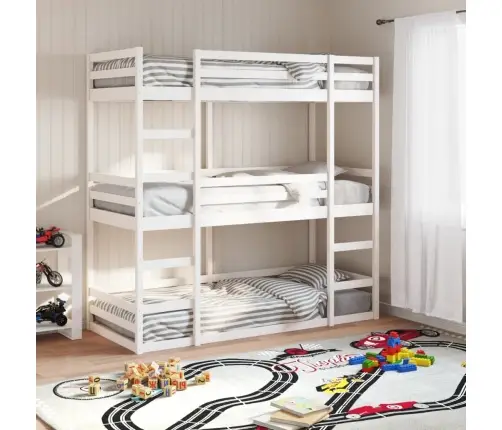 Trīsstāvu Gulta, Balta, 75X190 Cm, Priedes Masīvkoks Vidaxl