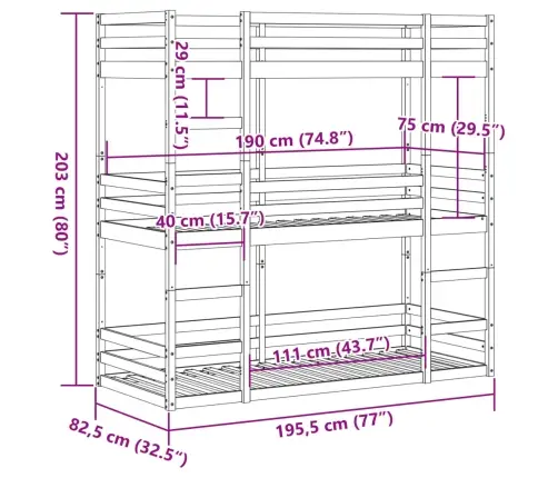 Kolmkordne Narivoodi, Vahapruun, 75X190 cm Männipuit