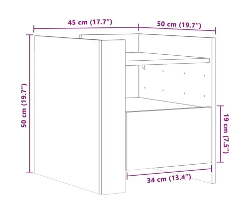 Naktsskapītis, Ozolkoka Krāsa, 45X50X50 Cm, Inženierijas Koks Vidaxl