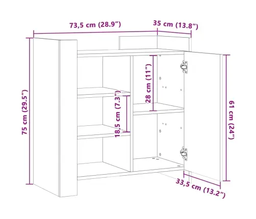 Kumode, Pelēka Ozolkoka, 73,5X35X75 Cm, Inženierijas Koks Vidaxl Kumode, Pelēka Ozolkoka, 73,5X35X75 Cm, Inženierijas Koks Vidaxl