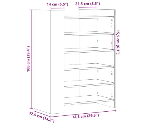 Apavu Skapītis Ozolkoka Krāsa 74,5X37,5X100Cm Inženierijas Koks Vidaxl