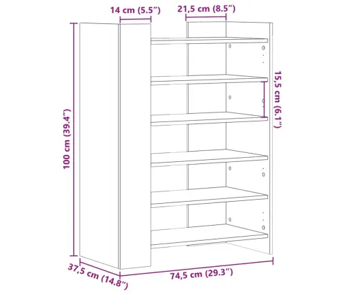 Apavu Skapītis Pelēka Ozola 74,5X37,5X100Cm Inženierijas Koks Vidaxl