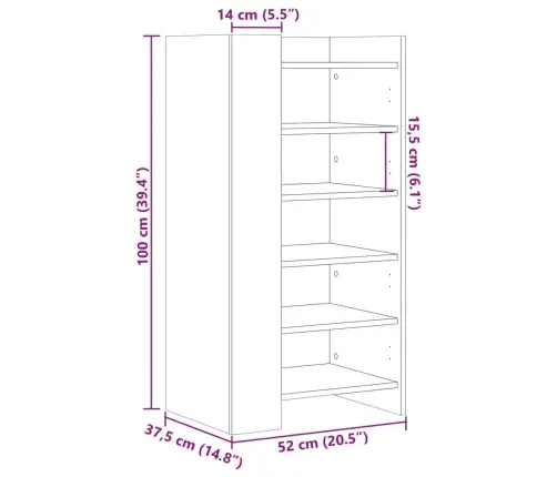 Apavu Skapītis Ozolkoka Krāsa 52X37,5X100Cm Inženierijas Koks Vidaxl