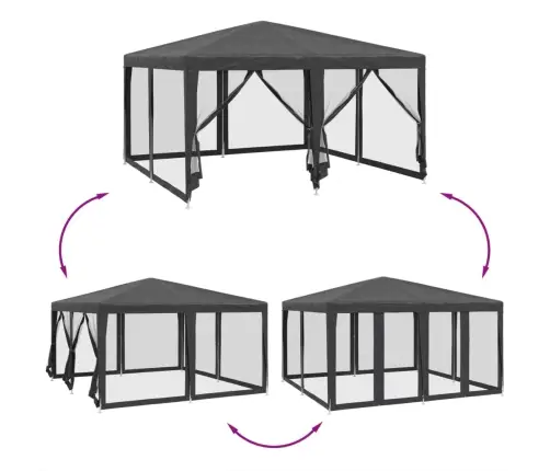 Svinību Telts, Ar 8 Sieta Sienām, 4X4 M, Antracītpelēka, Hdpe Vidaxl
