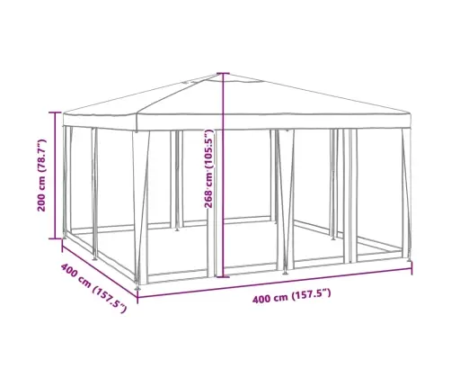 Svinību Telts, Ar 8 Sieta Sienām, 4X4 M, Antracītpelēka, Hdpe Vidaxl