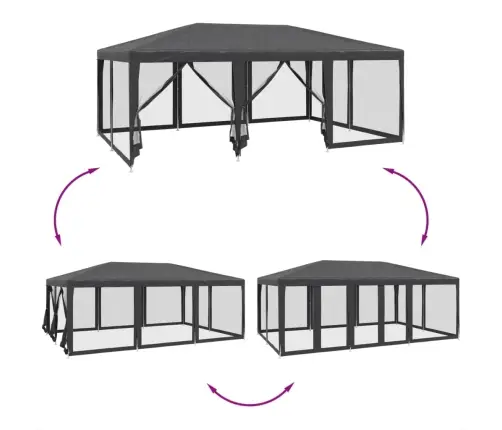 Svinību Telts, Ar 10 Sieta Sienām, 6X4 M, Antracītpelēka, Hdpe Vidaxl