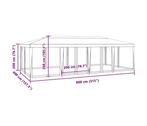 Svinību Telts, Ar 12 Sieta Sienām, 8X4 M, Balta, Hdpe Vidaxl