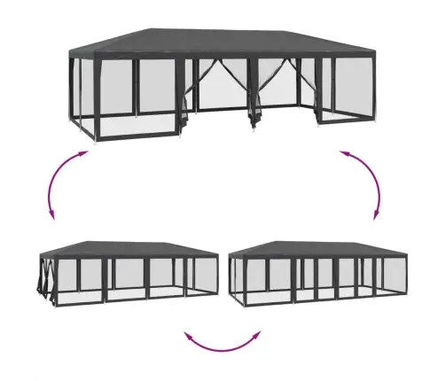 Svinību Telts, Ar 12 Sieta Sienām, 8X4 M, Antracītpelēka, Hdpe Vidaxl