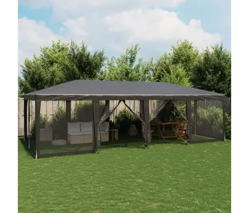 Svinību Telts, Ar 12 Sieta Sienām, 8X4 M, Antracītpelēka, Hdpe Vidaxl