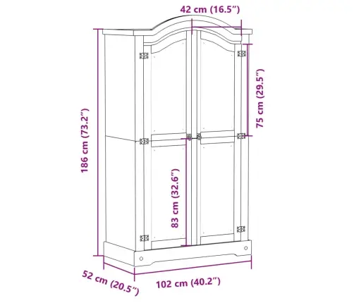 Riidekapp "Corona", 102X52X186 cm Männipuit
