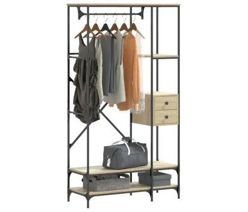 Drēbju Pakaramais Ar Plauktiem, Ozolkoka, Inženierijas Koks Vidaxl