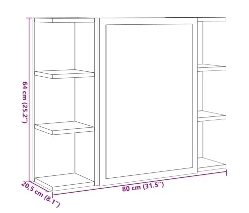 Vannasistabas Spoguļskapītis, Ozolkoka Krāsa, 80X20,5X64 Cm Vidaxl