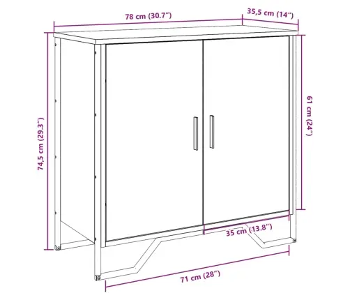 Kumode, Ozolkoka Krāsa, 78X35,5X74,5 Cm, Inženierijas Koks Vidaxl