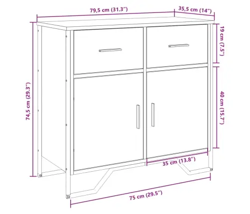 Šoninė Spintelė, Dūminio Ąžuolo, 79,5X35,5X74,5cm Mediena