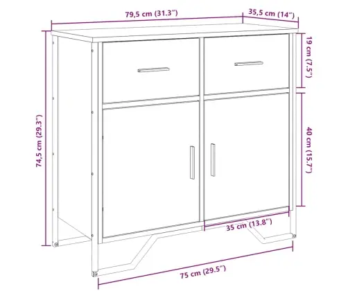 Kumode, Ozolkoka Krāsa, 79,5X35,5X74,5 Cm, Inženierijas Koks Vidaxl Kumode, Ozolkoka Krāsa, 79,5X35,5X74,5 Cm, Inženierijas Koks Vidaxl