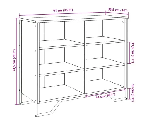 Puhvetkapp, Pruun Tamm, 91X35,5X74,5 cm Tehispuit
