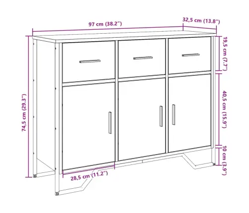 Kumode, Melns, 97X32,5X74,5 Cm, Inženierijas Koks Vidaxl