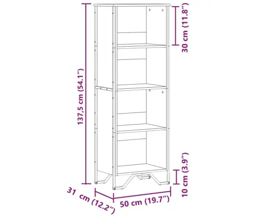 Knygų Spinta, Pilka Ąžuolo, 50X31X137,5cm Apdirbta Mediena