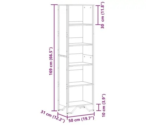 Grāmatplaukts, Ozola Krāsa, 50X31X169 Cm, Inženierijas Koks Vidaxl