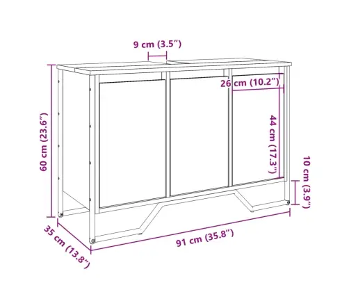 Spintelė Praustuvui, Ąžuolo, 91X35X60cm Apdirbta Mediena