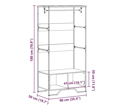 Drabužių Spinta, Sonoma Ąžuolo, 90X50X180cm Apdirbta Mediena