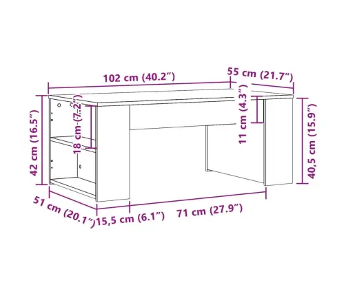 Kavos Staliukas, Betono Pilkas, 102X55X42cm Apdirbta Mediena