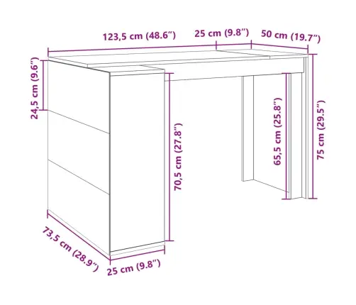 Biuro Stalas, Rudas Ąžuolo, 123,5X73,5X75cm Apdirbta Mediena Biuro Stalas, Rudas Ąžuolo, 123,5X73,5X75cm Apdirbta Mediena