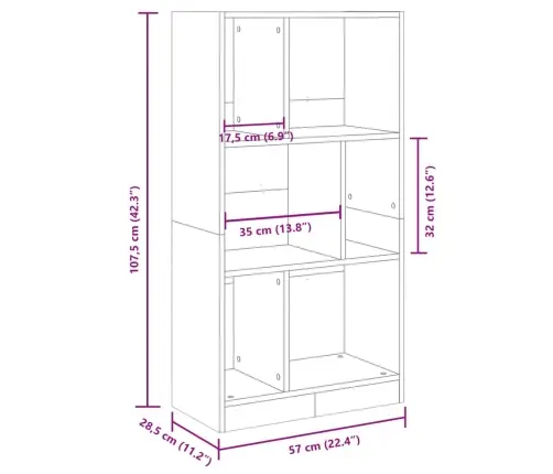 Grāmatplaukts, Ozola Krāsa, 57X28,5X107,5 Cm, Inženierijas Koks Vidaxl