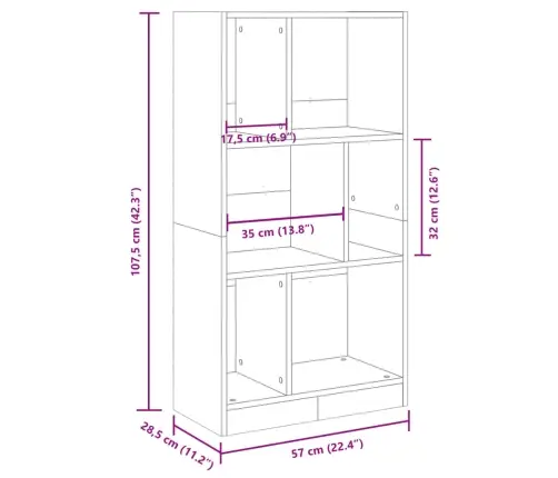 Grāmatplaukts, Pelēka Koka, 57X28,5X107,5 Cm, Inženierijas Koks Vidaxl