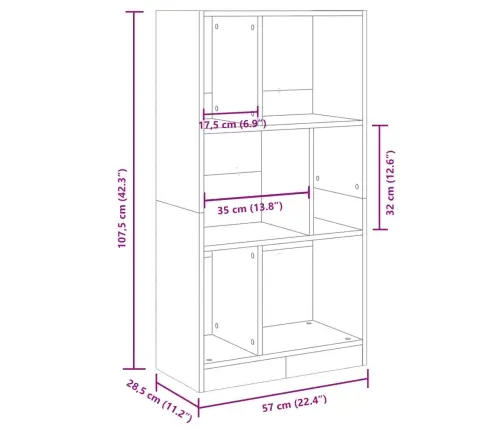 Grāmatplaukts, Brūna Ozola, 57X28,5X107,5 Cm, Inženierijas Koks Vidaxl