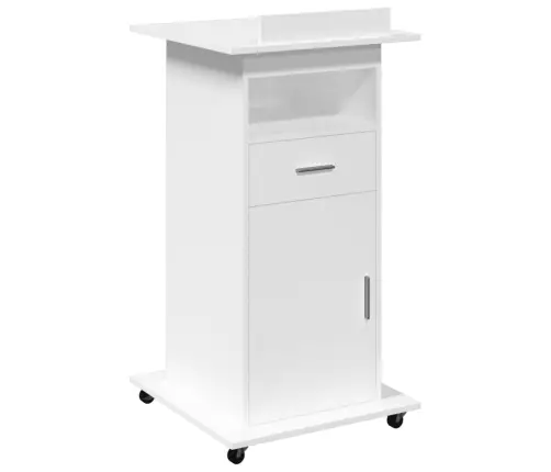 Tribūna Su Ratukais Ir Stalčiumi, Balta, 55X55X107cm Mediena