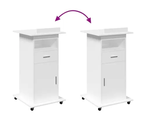 Tribūna Su Ratukais Ir Stalčiumi, Balta, 55X55X107cm Mediena