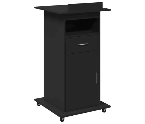 Tribūna Su Ratukais Ir Stalčiumi, Juoda, 55X55X107cm Mediena