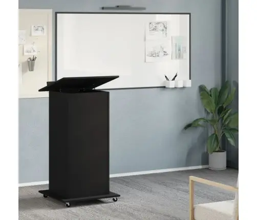 Tribūna Su Ratukais Ir Stalčiumi, Juoda, 55X55X107cm Mediena