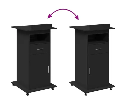 Tribūna Su Ratukais Ir Stalčiumi, Juoda, 55X55X107cm Mediena