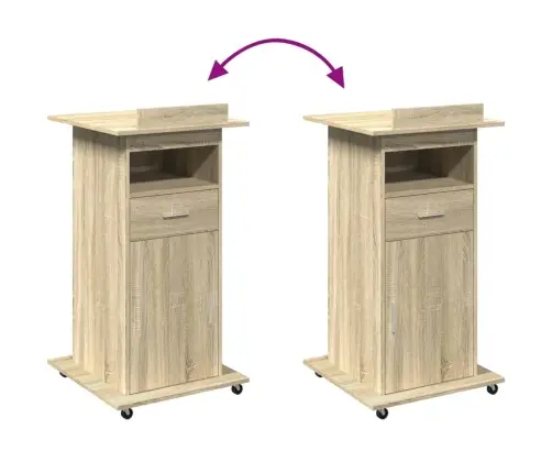 Tribūna Su Ratukais Ir Stalčiumi, Ąžuolo, 55X55X107cm Mediena